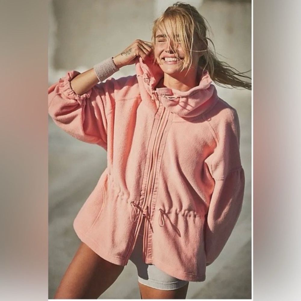 Free Peolpe She’s All That Cozy Drawstring Fleece Jacket - Pink
